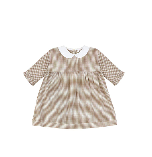 3/4 SLEEVES COLLARED GINGHAM DRESS
