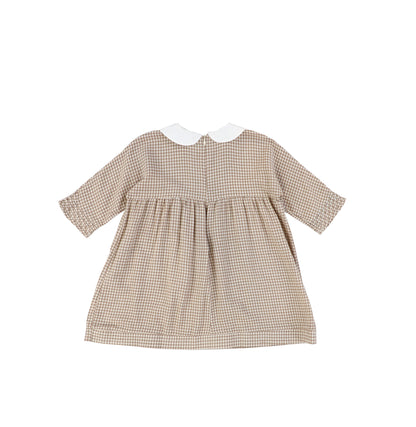 3/4 SLEEVES COLLARED GINGHAM DRESS
