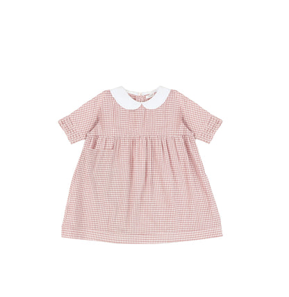 SHORT SLEEVES COLLARED GINGHAM DRESS