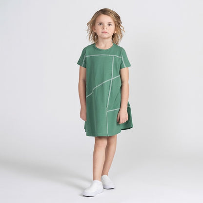 SHORT SLEEVES CONTRAST STITCHED DRESS