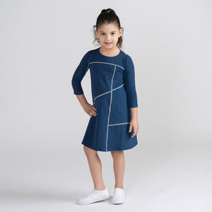 3/4 SLEEVES CONTRAST STITCHED DRESS