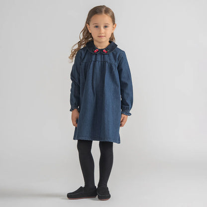 DENIM CHERRY COLLAR DRESS