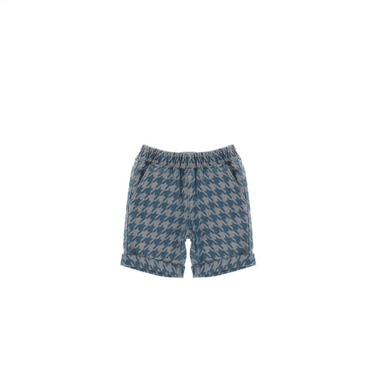 DENIM HOUNDSTOOTH SHORTS