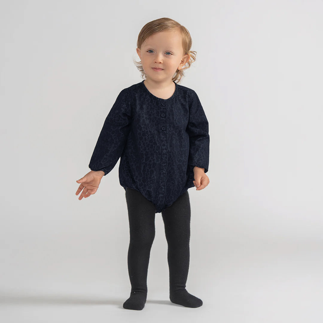 DENIM LEOPARD ROMPER