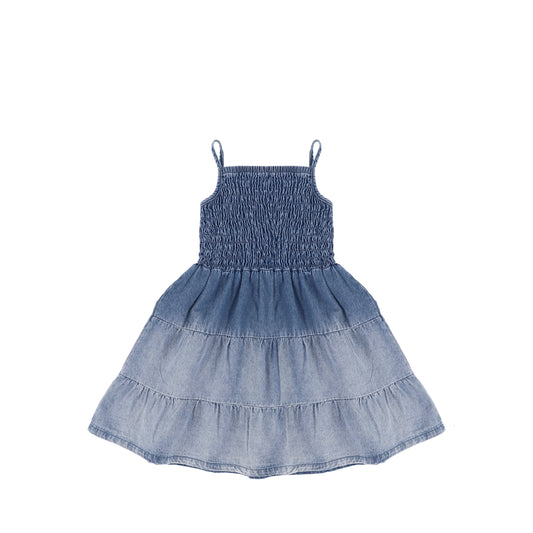 DENIM OMBRE SMOCKED JUMPER