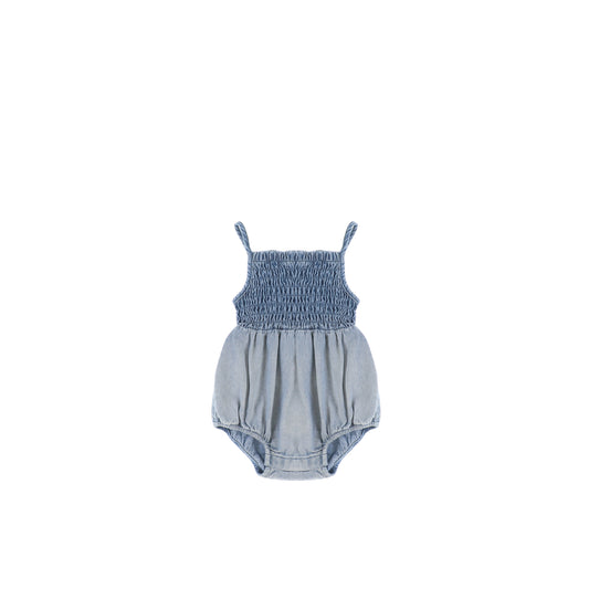 DENIM OMBRE SMOCKED ROMPER