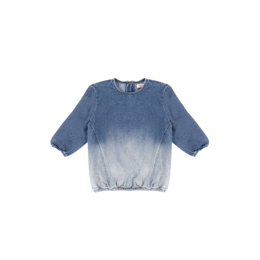 3/4 SLEEVES DENIM OMBRE TOP