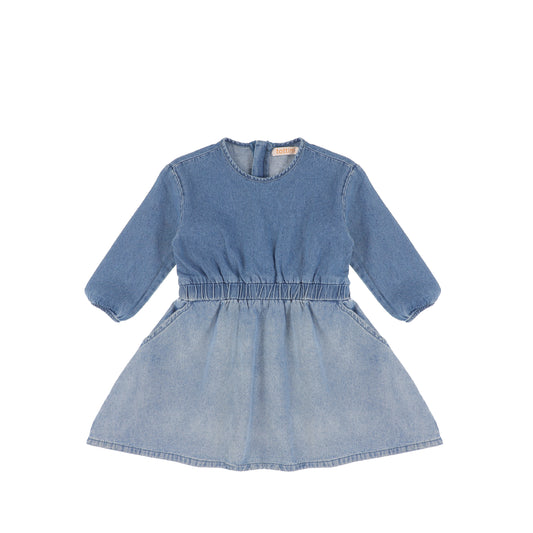 3/4 SLEEVES DENIM OMBRE WAISTED DRESS