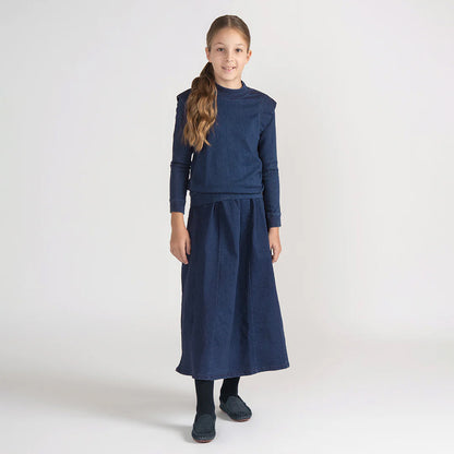 DENIM PANELED MAXI SKIRT