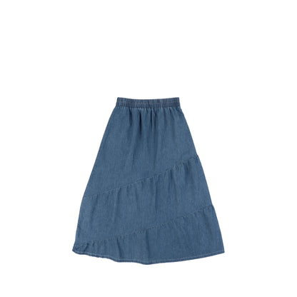 DENIM SLANT SEAM MAXI SKIRT