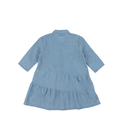 3/4 SLEEVES DENIM TIERED DRESS