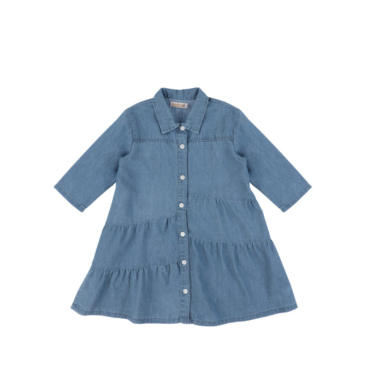 3/4 SLEEVES DENIM TIERED DRESS