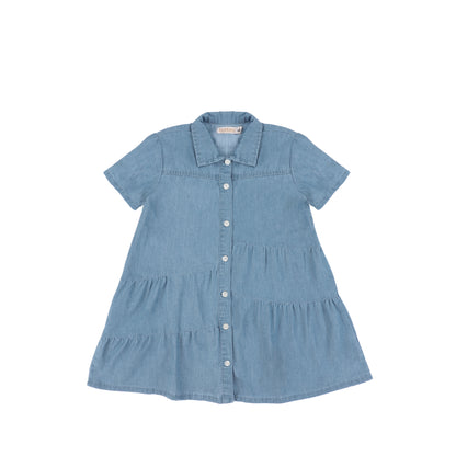 SHORT SLEEVES DENIM TIERED DRESS