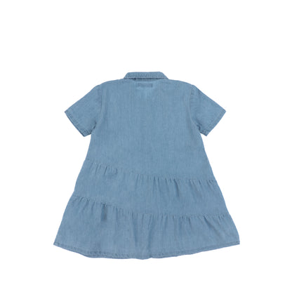 SHORT SLEEVES DENIM TIERED DRESS