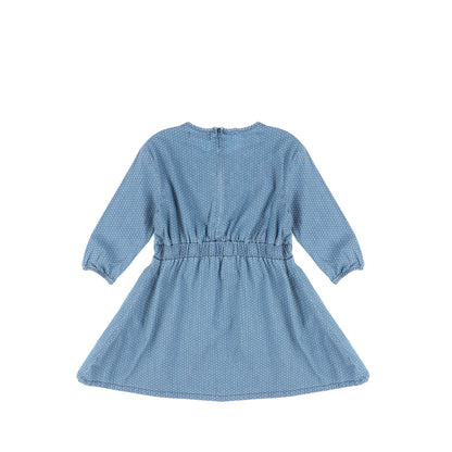 3/4 SLEEVES DENIM X PRINT DRESS