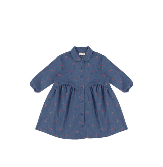 3/4 SLEEVES DENIM CHERRY DRESS