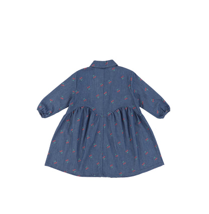 3/4 SLEEVES DENIM CHERRY DRESS