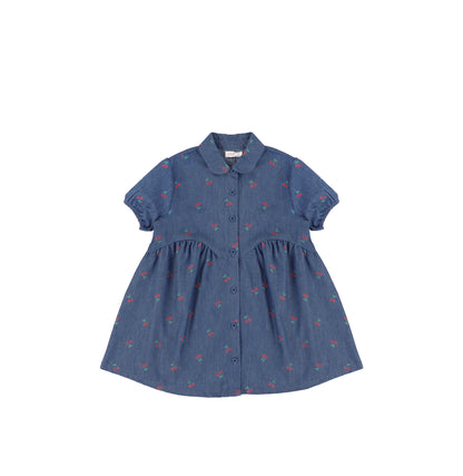 SHORT SLEEVES DENIM CHERRY DRESS