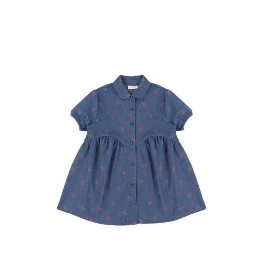 SHORT SLEEVES DENIM CHERRY DRESS