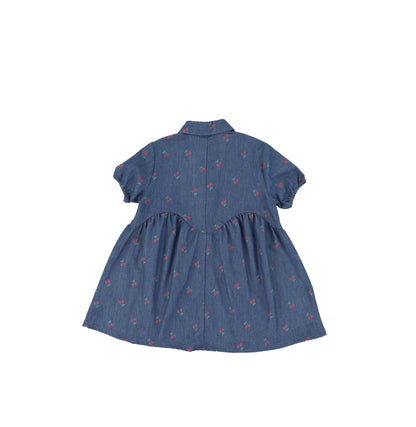 SHORT SLEEVES DENIM CHERRY DRESS