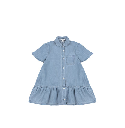 SHORT SLEEVES DROP RUFFLE POCKET DRESS