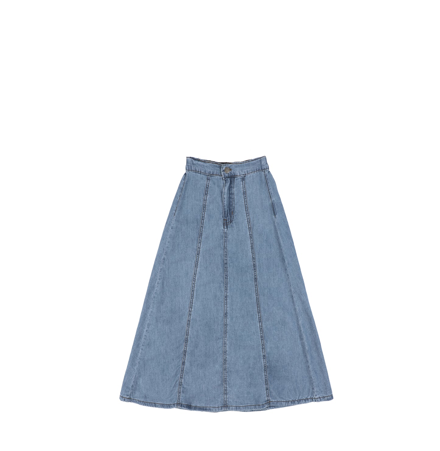 DENIM PANELED ALINE MAXI SKIRT