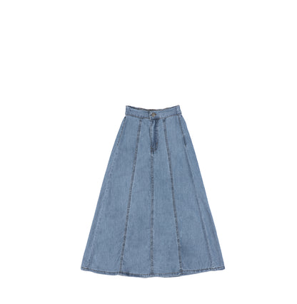 DENIM PANELED ALINE MAXI SKIRT