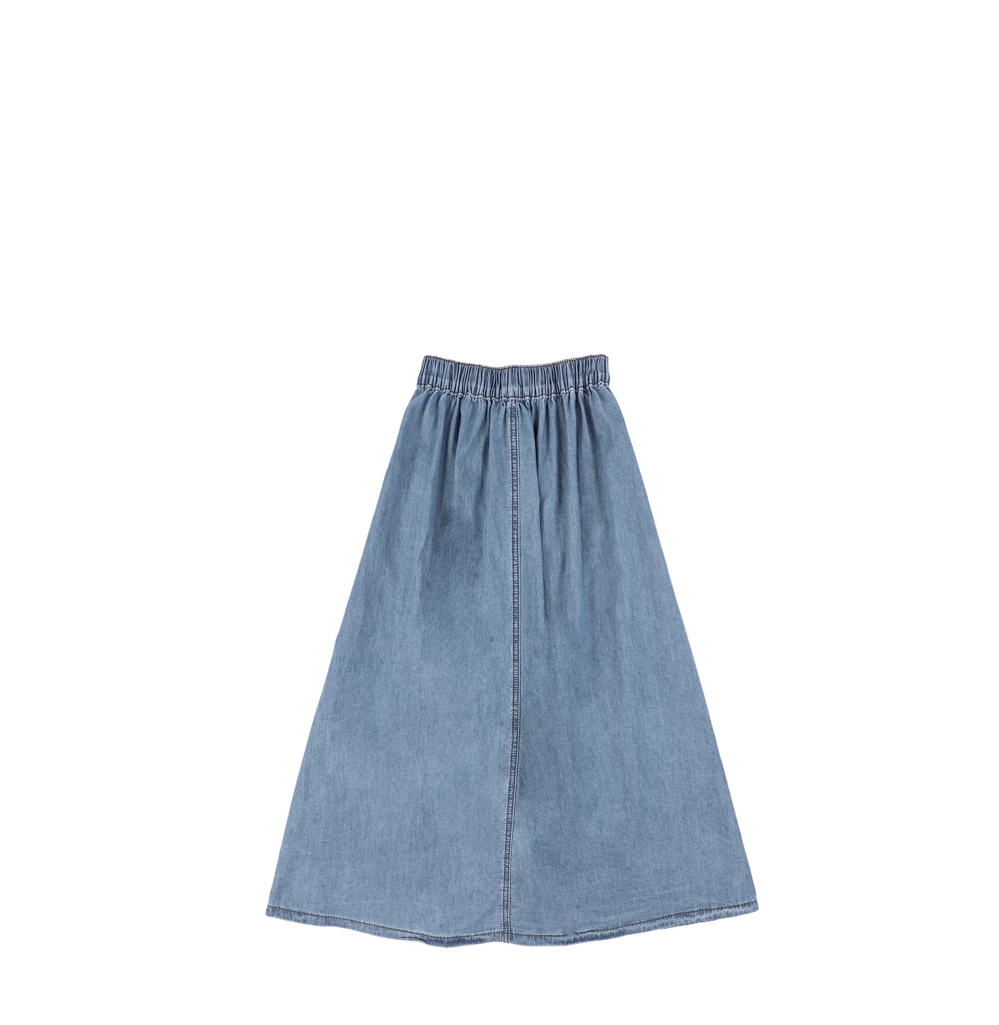 DENIM PANELED ALINE MAXI SKIRT