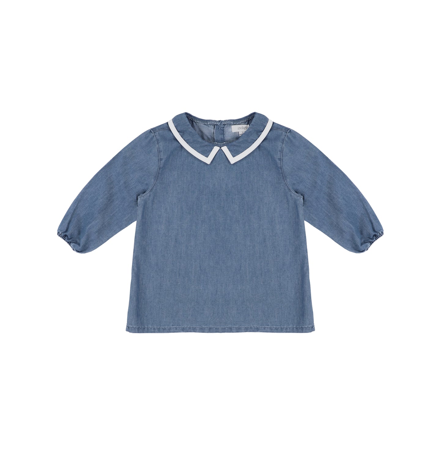 3/4 SLEEVES DENIM TRIM COLLAR TOP