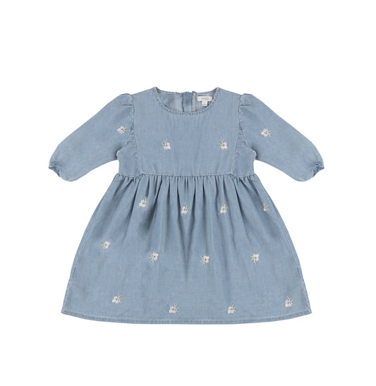 3/4 SLEEVES EMBROIDERED FLOWER DRESS