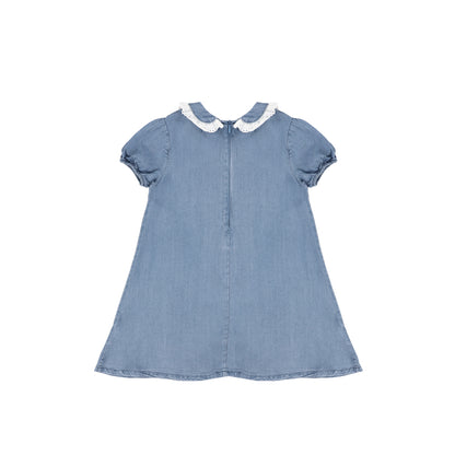 SHORT SLEEVES EYELET TRIM COLLAR DRESS