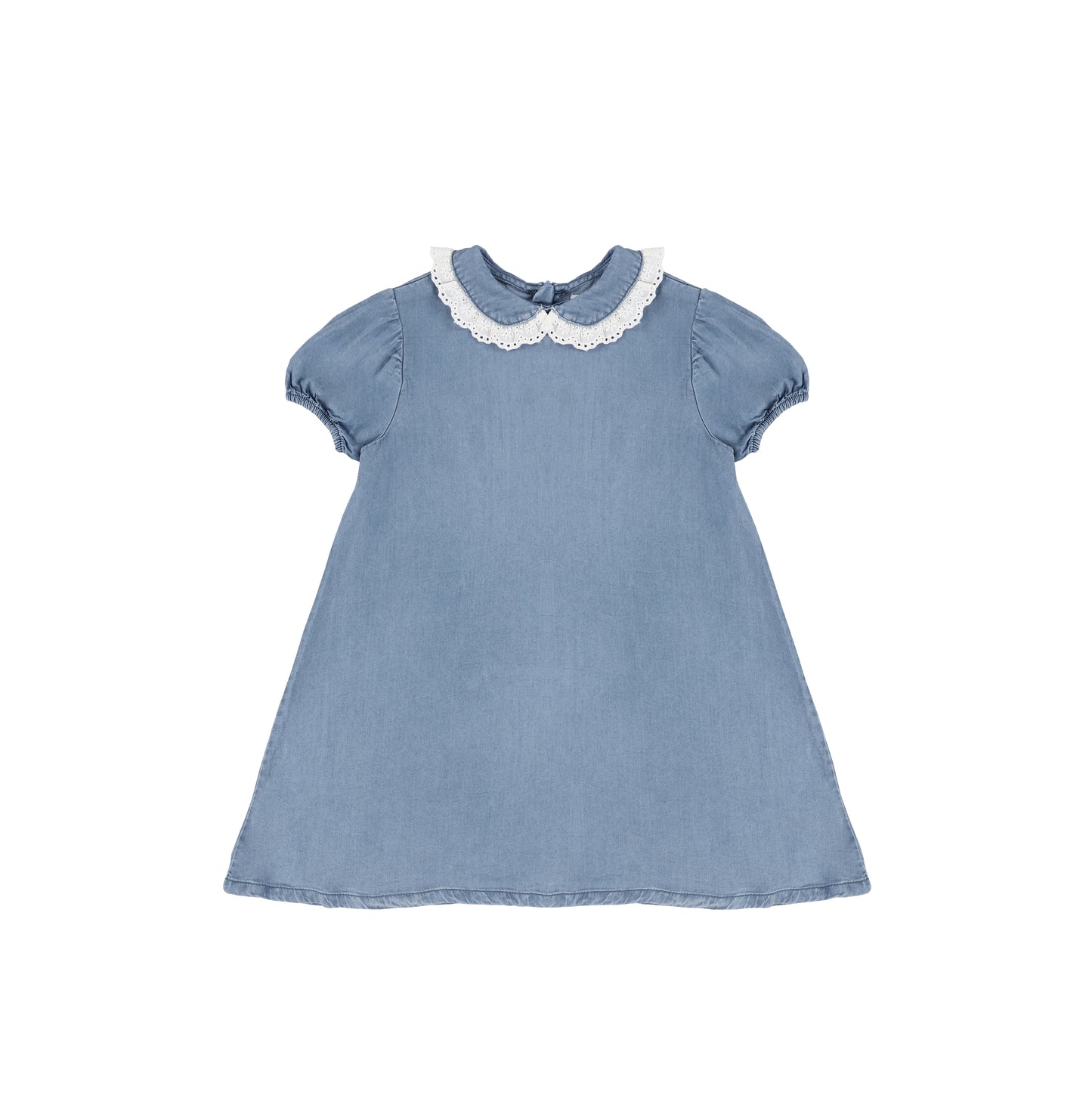 SHORT SLEEVES EYELET TRIM COLLAR DRESS