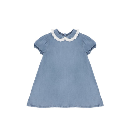 SHORT SLEEVES EYELET TRIM COLLAR DRESS