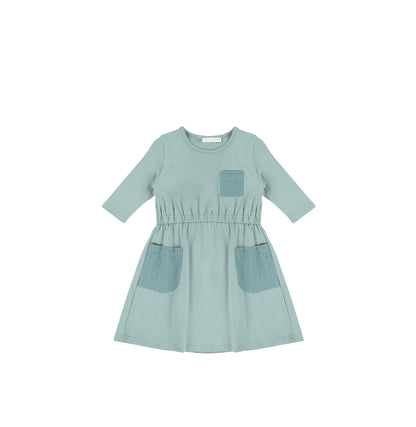 3/4 SLEEVES GAUZE POCKET DRESS