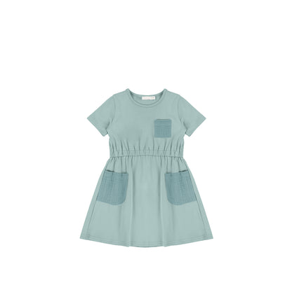 SHORT SLEEVES GAUZE POCKET DRESS