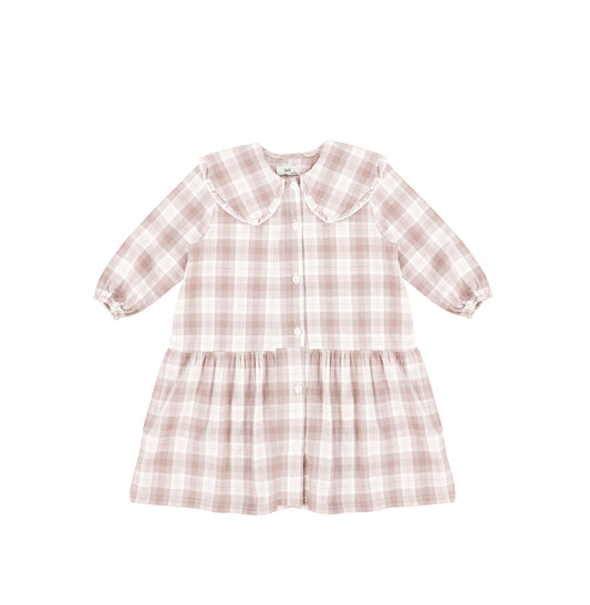 3/4 PLAID DROP RUFFLE DRESS