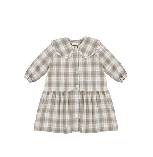 3/4 PLAID DROP RUFFLE DRESS