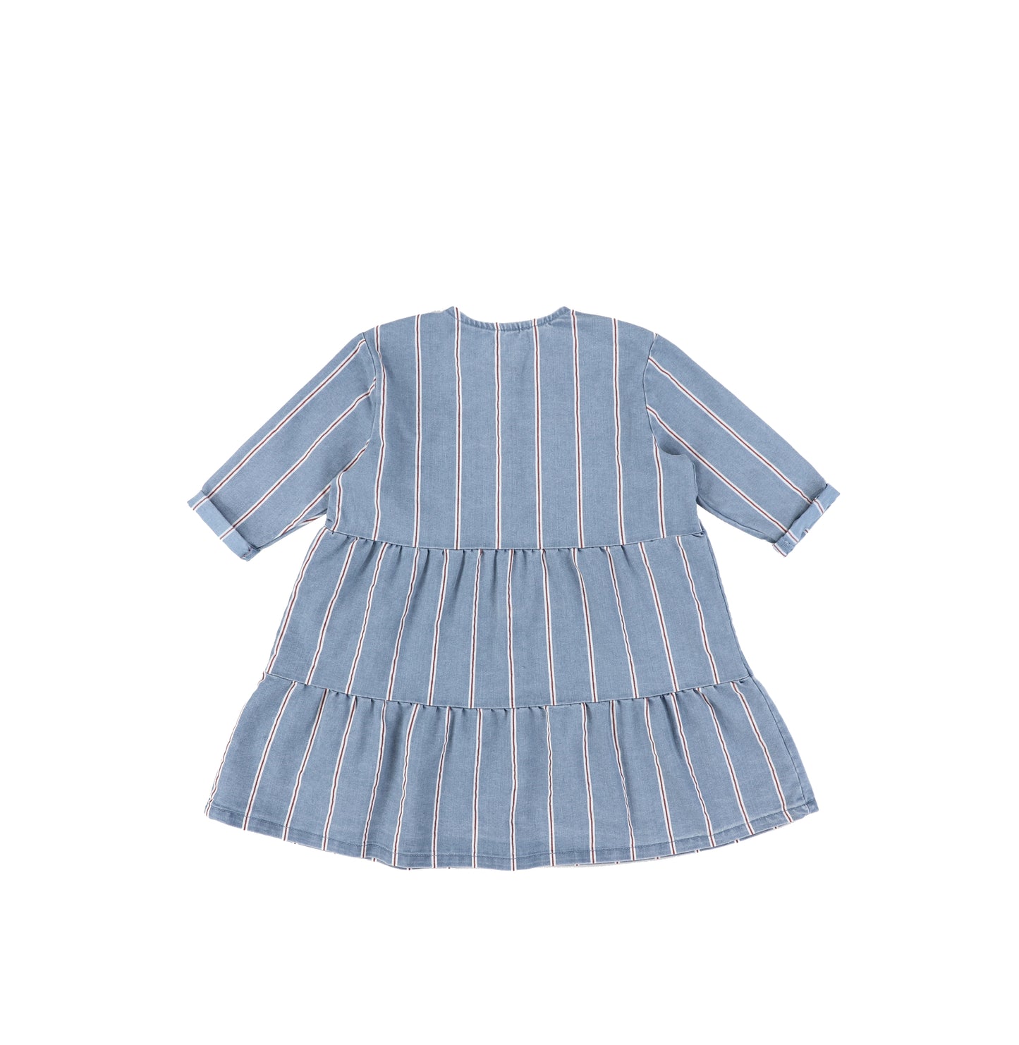 3/4 SLEEVES RED STRIPE TIERED DRESS