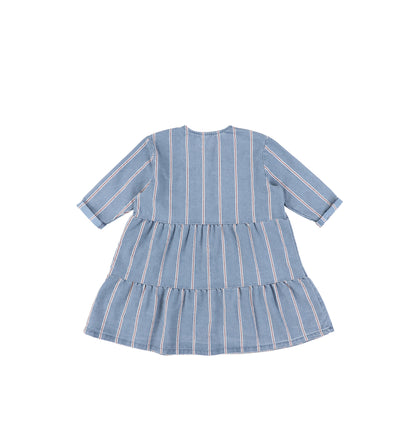 3/4 SLEEVES RED STRIPE TIERED DRESS