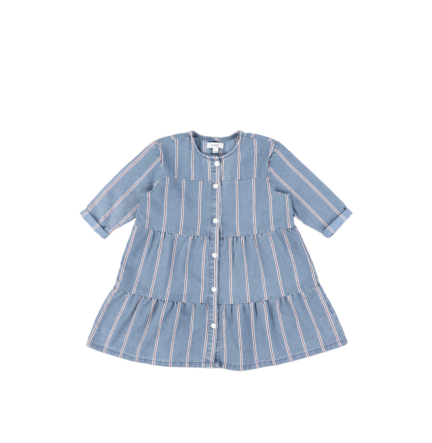 3/4 SLEEVES RED STRIPE TIERED DRESS