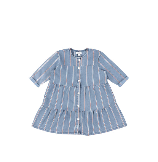 3/4 SLEEVES RED STRIPE TIERED DRESS