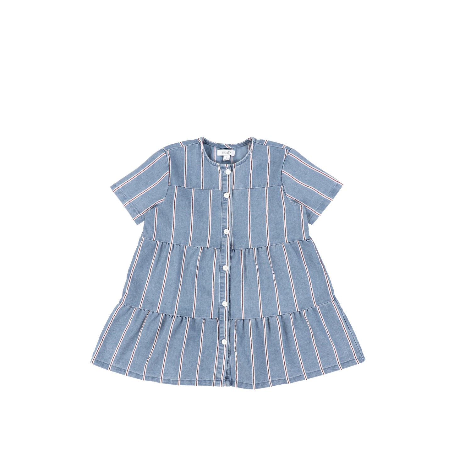 SHORT SLEEVES RED STRIPE TIERED DRESS