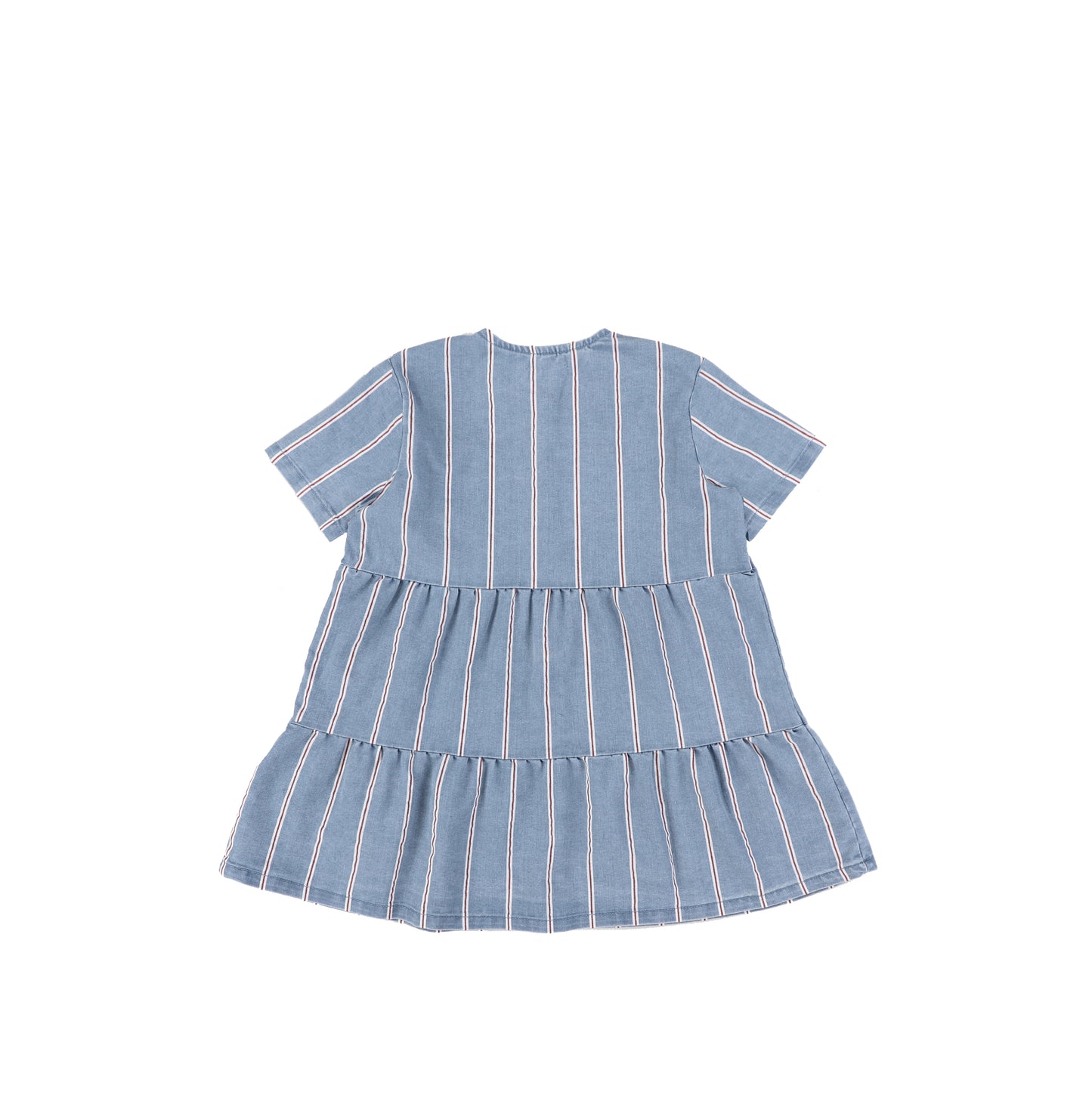 SHORT SLEEVES RED STRIPE TIERED DRESS