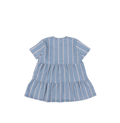 SHORT SLEEVES RED STRIPE TIERED DRESS