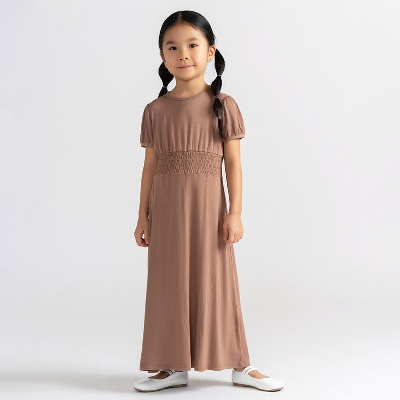 SHORT SLEEVES SMOCKED WAIST MAXI DRESS Black / 14 SHORT SLEEVES SMOCKED WAIST MAXI DRESS Black / 14