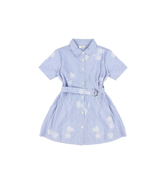 SHORT SLEEVES STRIPE FLORAL SHIRT DRESS