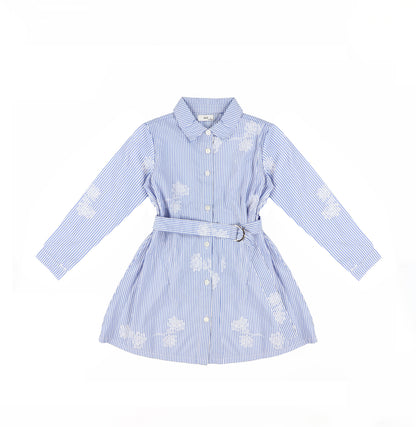 LONG SLEEVES STRIPE FLORAL SHIRT DRESS