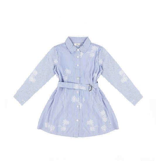 LONG SLEEVES STRIPE FLORAL SHIRT DRESS