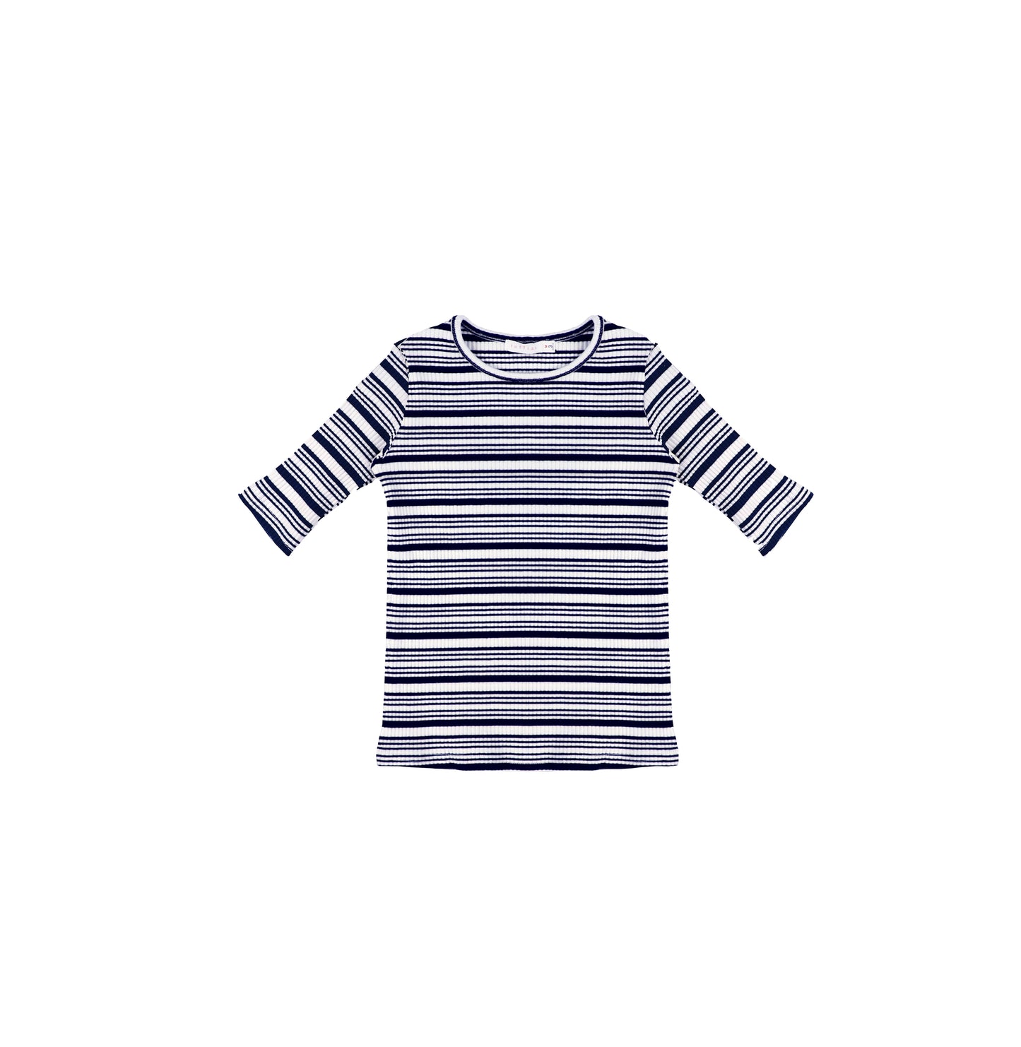 3/4 SLEEVES STRIPED RIBBED TSHIRT