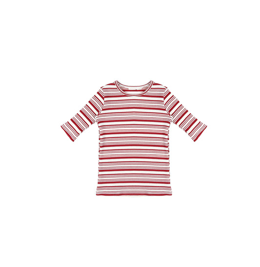 3/4 SLEEVES STRIPED RIBBED TSHIRT